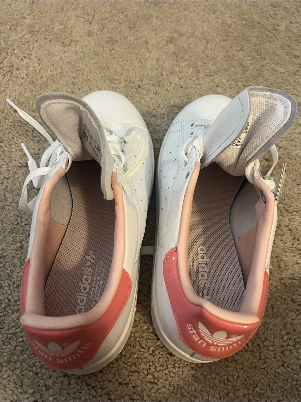 adidas Stan smith White Sneakers with Pink Heel Tabs - Women's Low-Top
